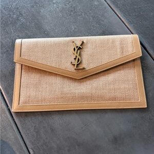 Yves Saint Laurent Uptown Raffia Pouch – Chic Summer Designer Clutch
